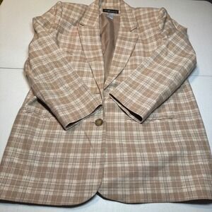 Linen Rayon Blend Academia Sag Harbor Women's Size 12 Plaid Blazer Button Vtg